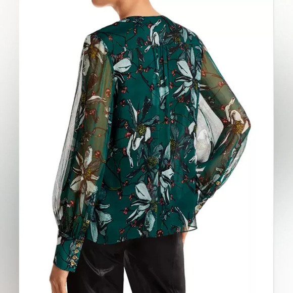 Jason WuFloral Print Tie Neck Silk Blouse - Picture 2 of 7